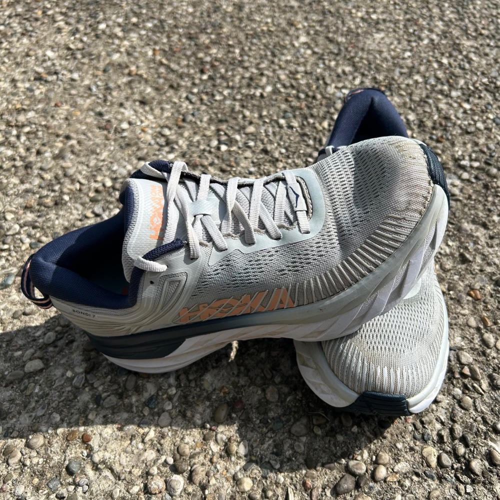 Hoka One One Bondi 7 Running Shoes Womens Size 8.5 Grey Blue 1110519 LRBI
